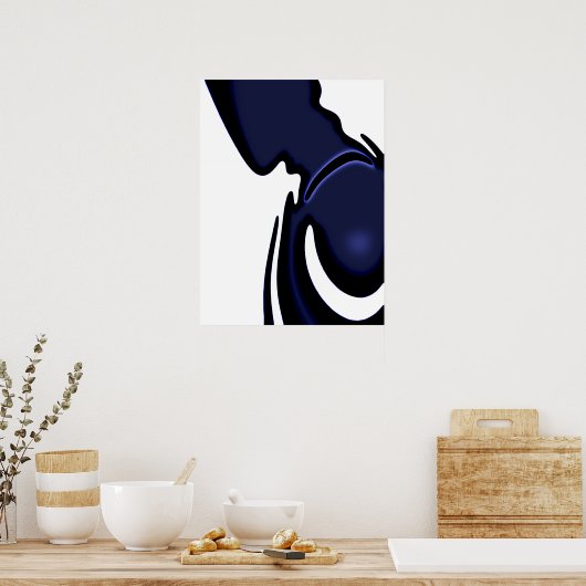Blauwe maan: Abstract blauw en wit Poster (Keuken)