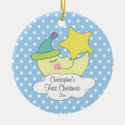 Blauwe Maan Baby's Eerste Kerst Ornament (Voorkant)