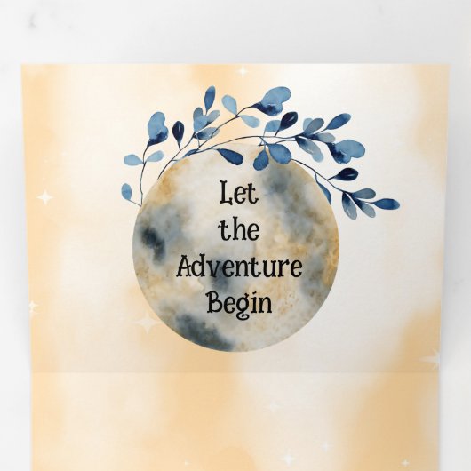 Blauwe Maan Bloemen Bruiloft Drieluik Uitnodiging (Binnenzijde eerst)