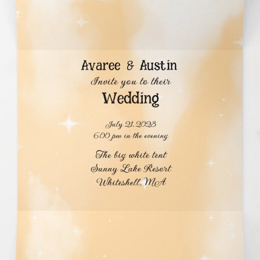 Blauwe Maan Bloemen Bruiloft Drieluik Uitnodiging (Binnenkant midden)