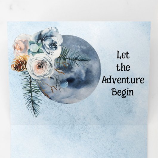 Blauwe Maan Bloemen Bruiloft Drieluik Uitnodiging (Binnenzijde eerst)