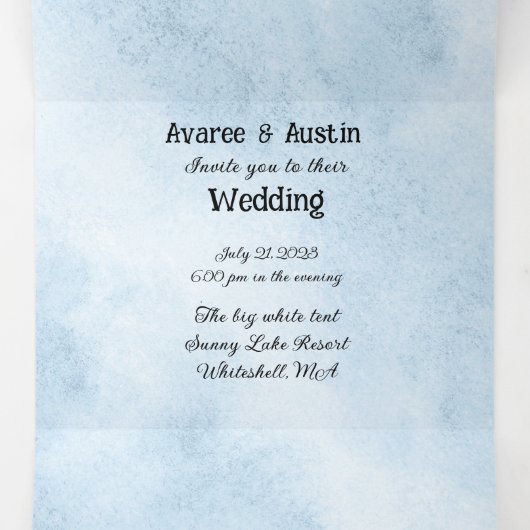 Blauwe Maan Bloemen Bruiloft Drieluik Uitnodiging (Binnenkant midden)