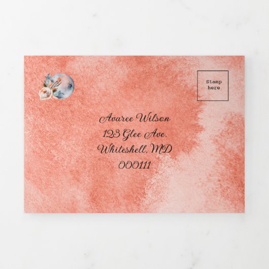 Blauwe Maan Bloemen Bruiloft Drieluik Uitnodiging (Cover)