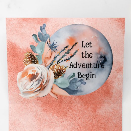 Blauwe Maan Bloemen Bruiloft Drieluik Uitnodiging (Binnenzijde eerst)