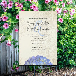 Blauwe Maan Bloemen Kunstwerk Bruiloft Uitnodiging