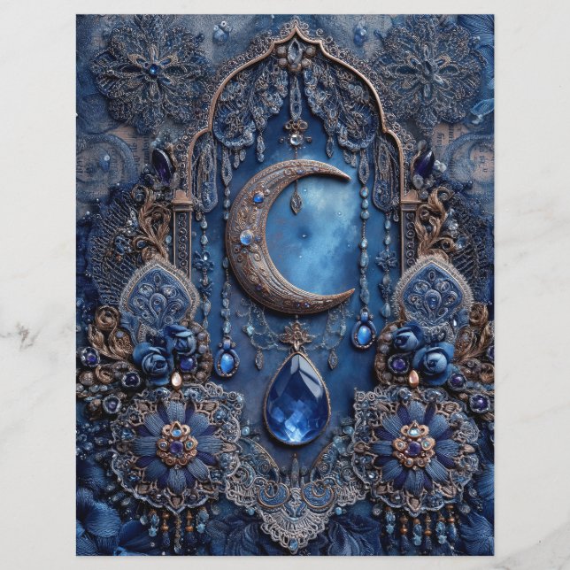 Blauwe Maan Charme Junk Journaal Scrapbook Papier (Voorkant)