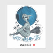 Blauwe maan en heks sticker (Vel)