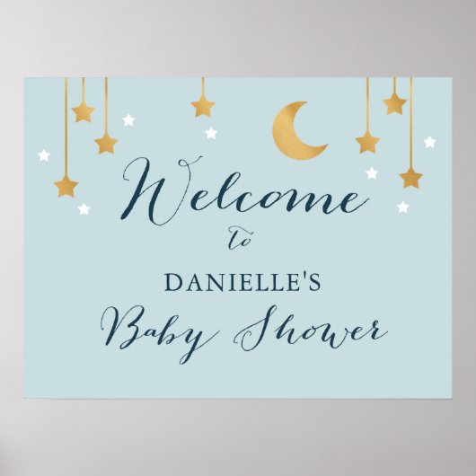 Blauwe maan en sterren, baby shower bord poster (Voorkant)
