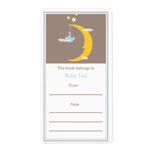 Blauwe Maan en Sterren Bookplate Etiket (Voorkant)