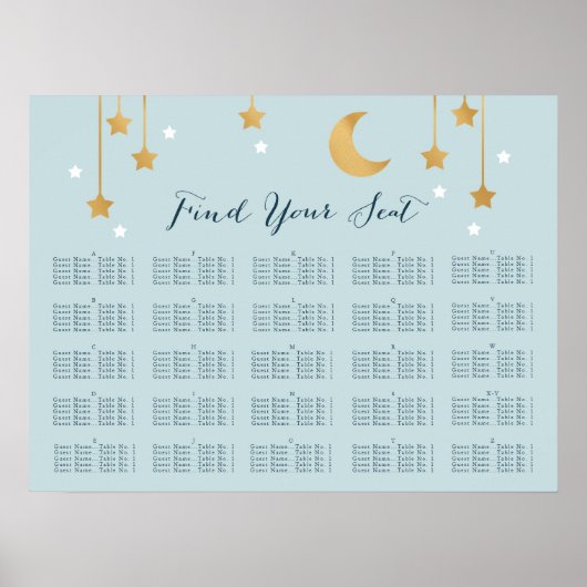 Blauwe maan en sterren, zitvlak poster (Voorkant)