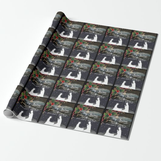 Blauwe maan kerstmis — Gift Wrap Cadeaupapier (Uitgerold)