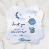 Blauwe maan kleine olifant verjaardag jongen bedankjes labels (Achterkant)