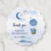 Blauwe maan kleine olifant verjaardag jongen bedankjes labels (Achterkant)