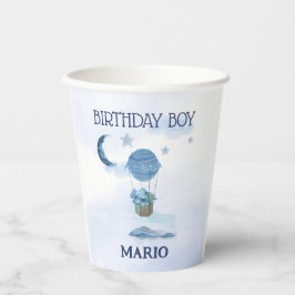 Blauwe maan kleine olifant verjaardag jongen papieren bekers
