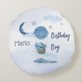 Blauwe maan kleine olifant verjaardag jongen rond kussen (Achterkant)