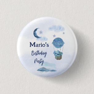 Blauwe maan kleine olifant verjaardag jongen ronde button 3,2 cm