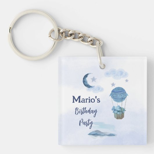 Blauwe maan kleine olifant verjaardag jongen sleutelhanger (voorkant)