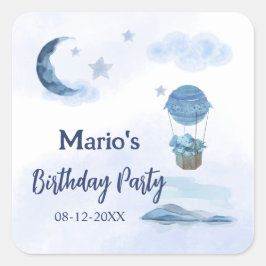 Blauwe maan kleine olifant verjaardag jongen vierkante sticker