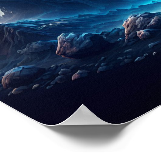 Blauwe maan over een magisch landschap poster (Hoek)