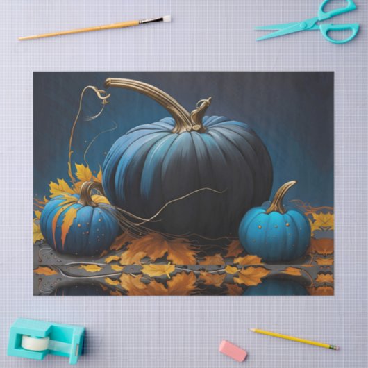 Blauwe maan pompoenen en herfstbladeren tissuepapier (Craft)