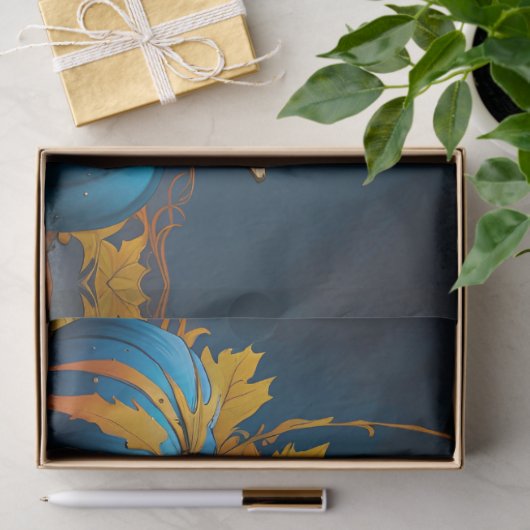 Blauwe maan pompoenen en herfstbladeren tissuepapier (Geschenk)