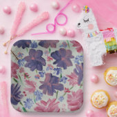 Blauwe Maan Roos Bloemen, 9" Vierkante Papier Bord (Feest)