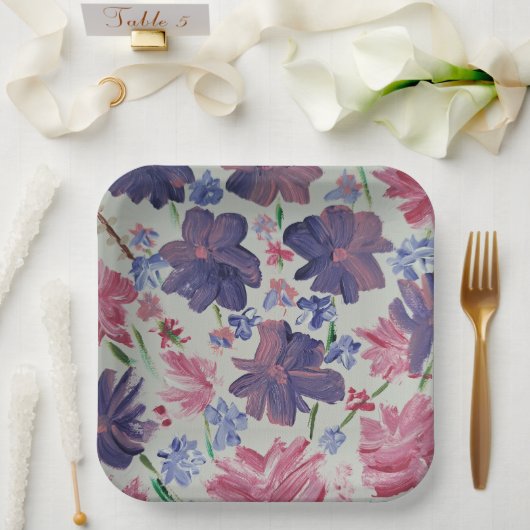 Blauwe Maan Roos Bloemen, 9" Vierkante Papier Bord (Huwelijk)