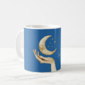 Blauwe Maan Sterren Hand Goud Koffiemok (Voorkant links)