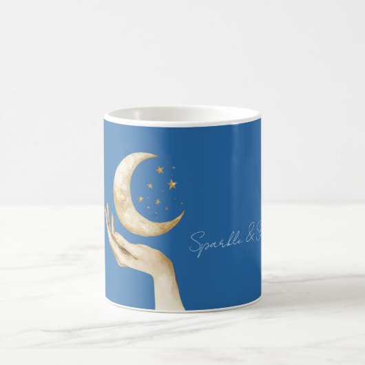 Blauwe Maan Sterren Hand Goud Koffiemok (Center)