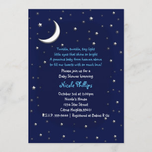 Blauwe Maan & Sterren Hemel Baby Shower Uitnodigin Kaart