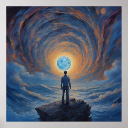 Blauwe Maan Super Maan AI Fantasie Digitale Kunst Poster (Voorkant)