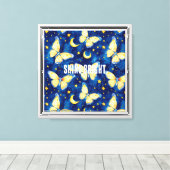 Blauwe Maan Vlinders & Sterren Canvas Afdruk (Insitu (Houten vloer))
