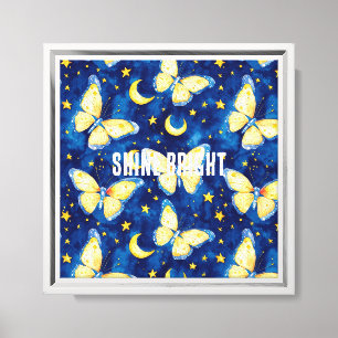 Blauwe Maan Vlinders & Sterren Canvas Afdruk