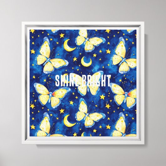 Blauwe Maan Vlinders & Sterren Canvas Afdruk (Voorkant)