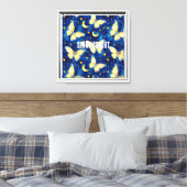 Blauwe Maan Vlinders & Sterren Canvas Afdruk (Insitu (Slaapkamer))