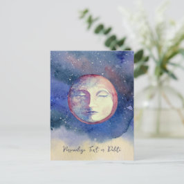 Blauwe Maan Waterverf Cute Vintage Hekserij Hemels Briefkaart
