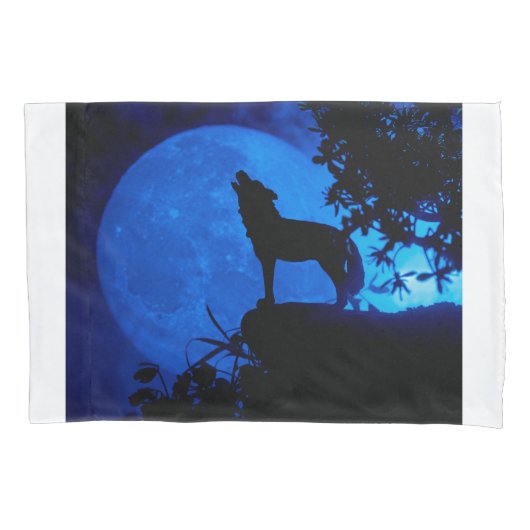 Blauwe Maan Wolf Kussensloop (Voorkant)