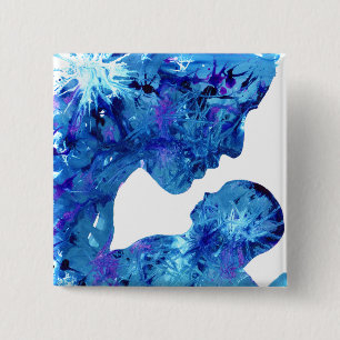 Blauwe maandots en moderne Christelijke kunstschil Vierkante Button 5,1 Cm