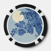 Blauwe maanverlichte bloesemboom onder de nachteli poker chips (Achterkant)