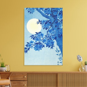 Blauwe Maanverlichte Boom: Japanse Kersenbloesem N Canvas Afdruk