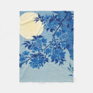 Blauwe Maanverlichte Boom: Japanse Kersenbloesem N Fleece Deken
