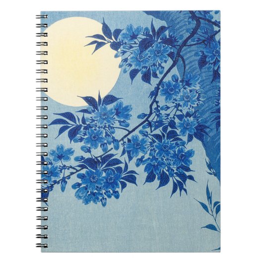 Blauwe Maanverlichte Boom: Japanse Kersenbloesem N Notitieboek (Voorkant)