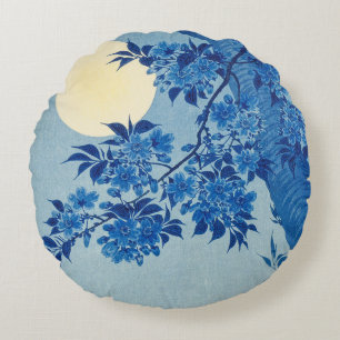 Blauwe Maanverlichte Boom: Japanse Kersenbloesem N Rond Kussen