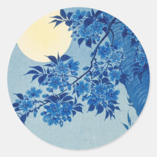 Blauwe Maanverlichte Boom: Japanse Kersenbloesem N Ronde Sticker