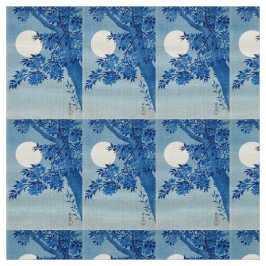Blauwe Maanverlichte Boom: Japanse Kersenbloesem N Stof (Swatch)