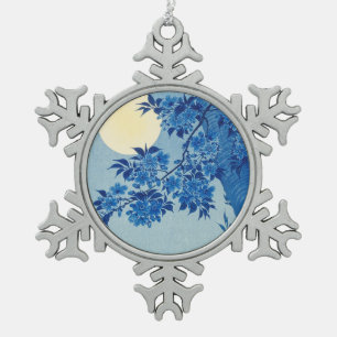 Blauwe Maanverlichte Boom: Japanse Kersenbloesem N Tin Sneeuwvlok Ornament