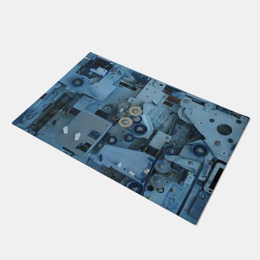 Blauwe Machinerie Mechanische Robotachtige Grappig Deurmat (Schuin)