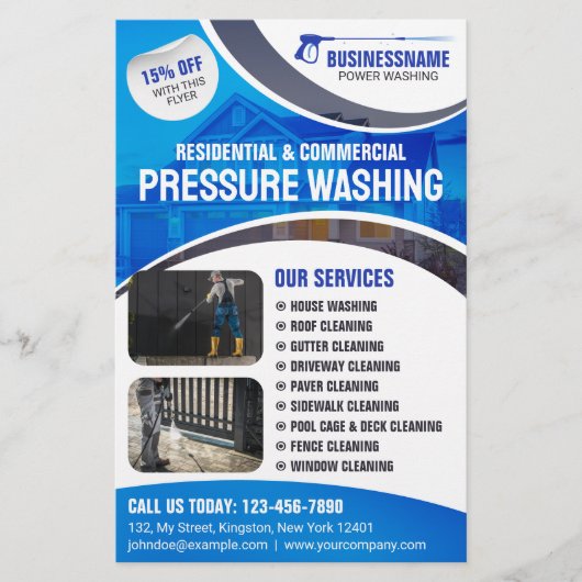 Blauwe Macht Wassen Druk Wassen Huis Schoonmaken Flyer (Voorkant)