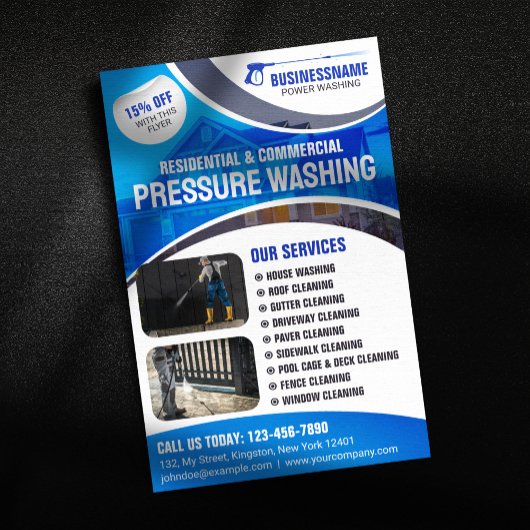 Blauwe Macht Wassen Druk Wassen Huis Schoonmaken Flyer