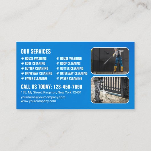 Blauwe Macht Wassen Druk Wassen Huis Schoonmaken Visitekaartje (Achterkant)